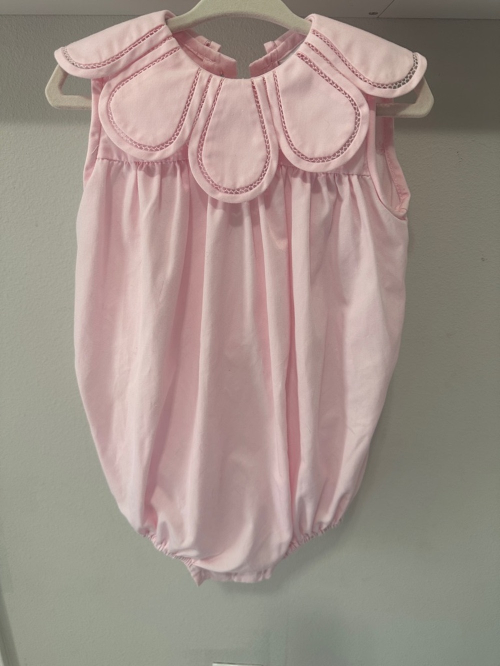 Classic Pink Petal-Collar Baby Bubble One-Piece